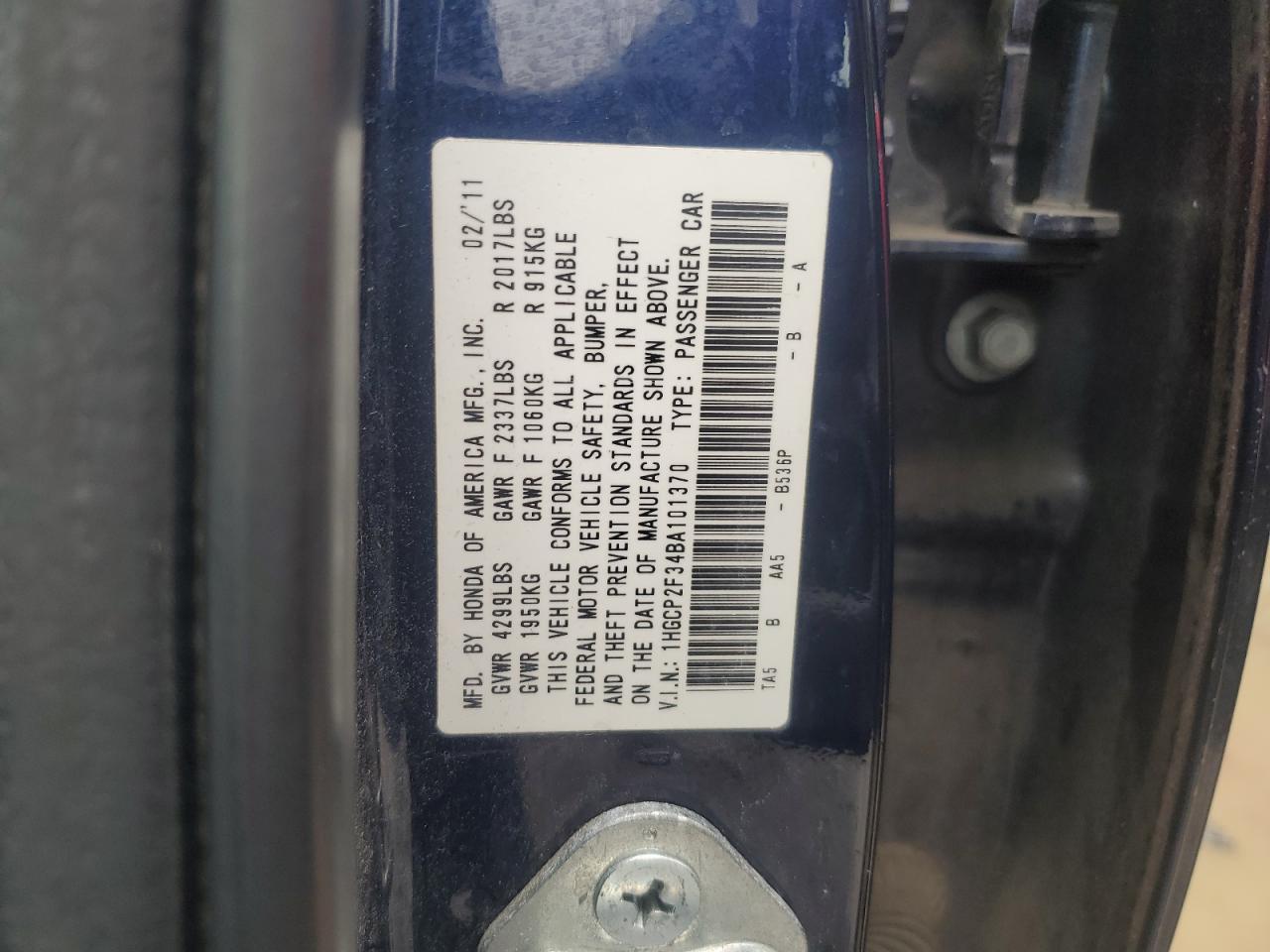 1HGCP2F34BA101370 2011 Honda Accord Lx