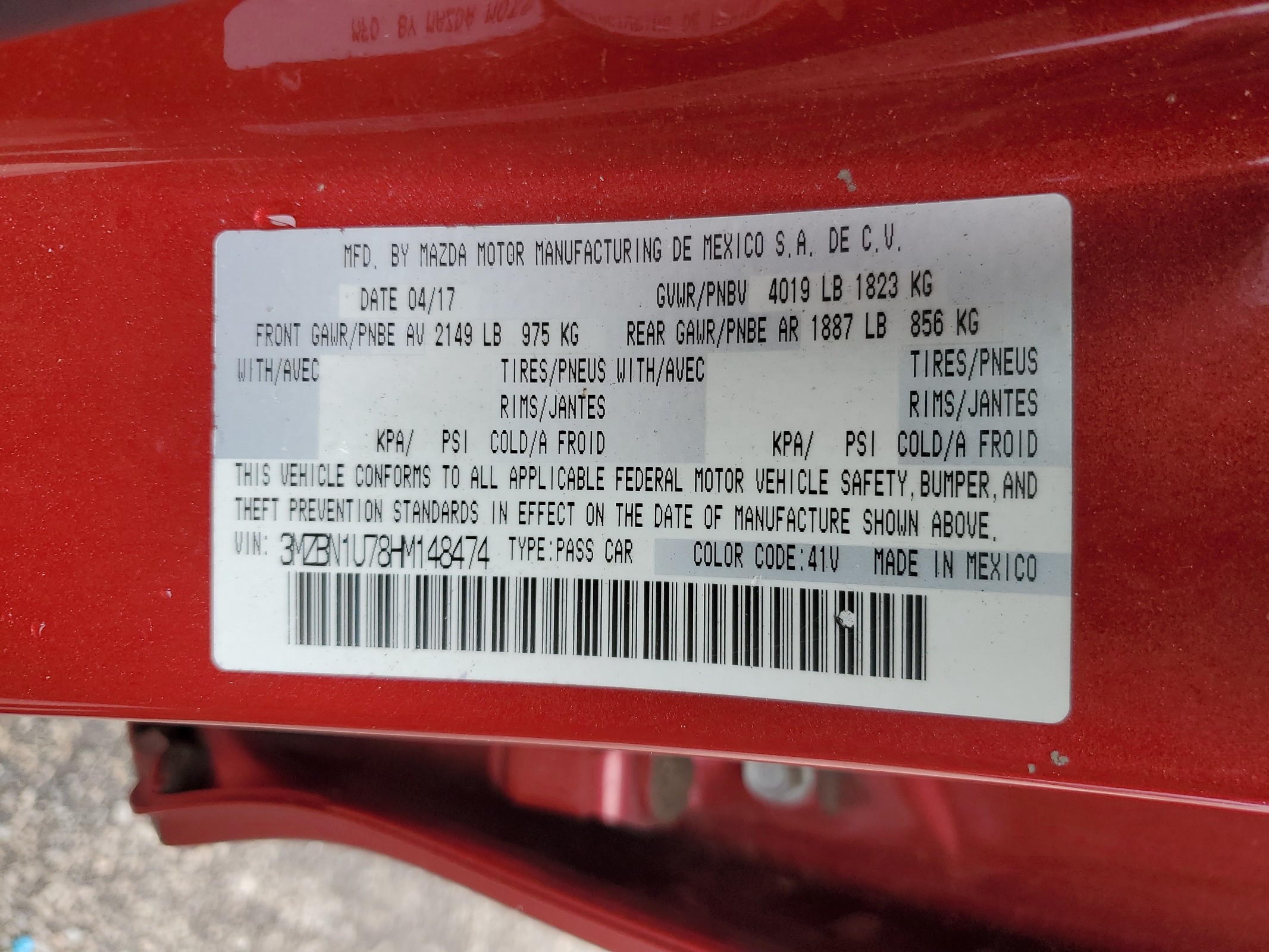 3MZBN1U78HM148474 2017 Mazda 3 Sport