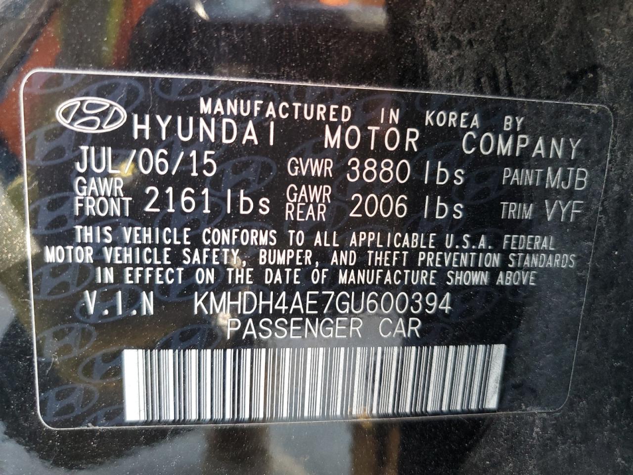 KMHDH4AE7GU600394 2016 HYUNDAI ELANTRA - Image 15