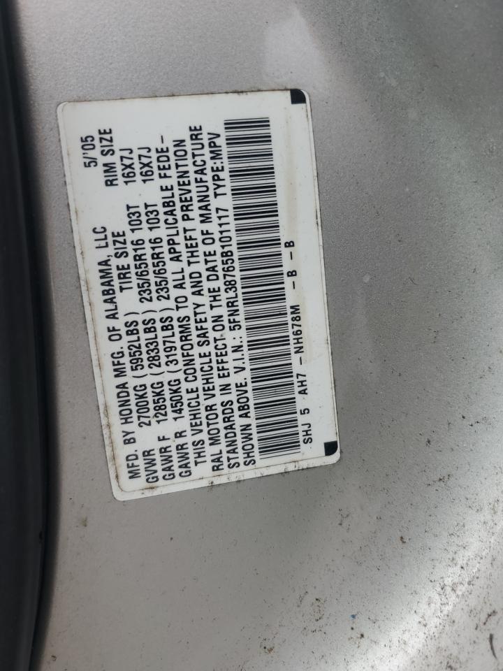 2005 Honda Odyssey Exl VIN: 5FNRL38765B101117 Lot: 63688374