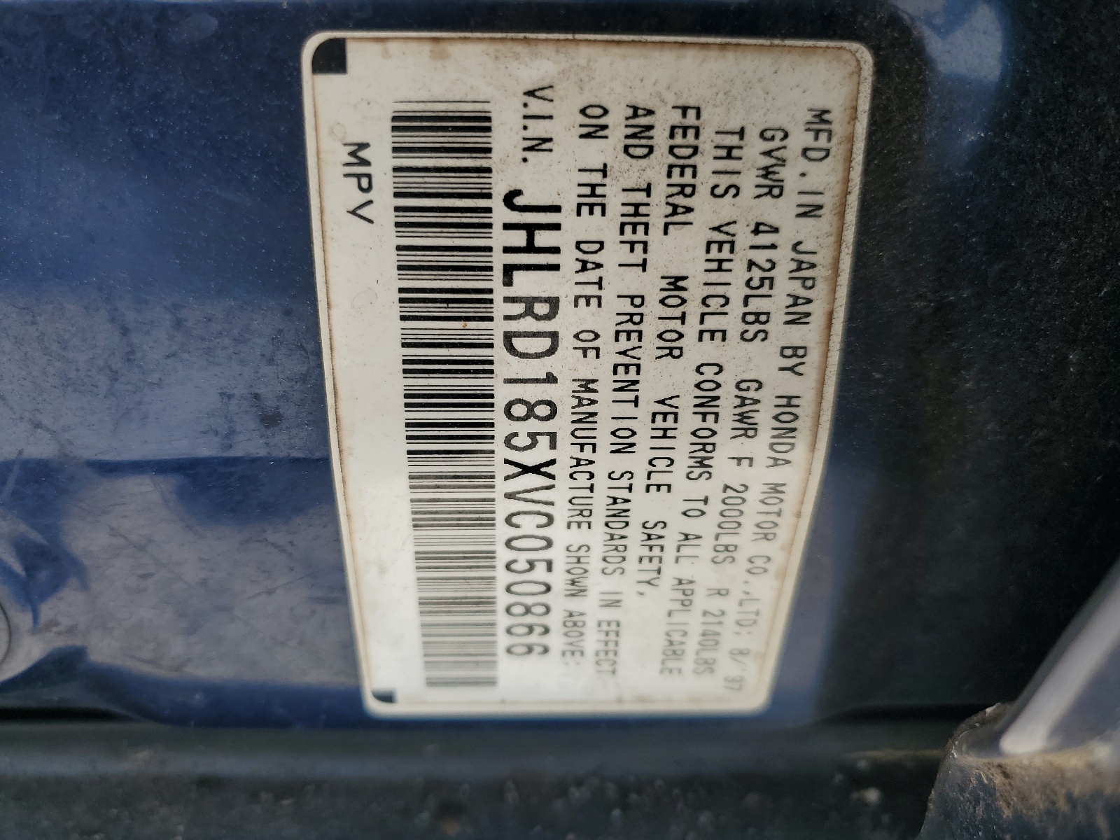 JHLRD185XVC050866 1997 Honda Cr-V Lx