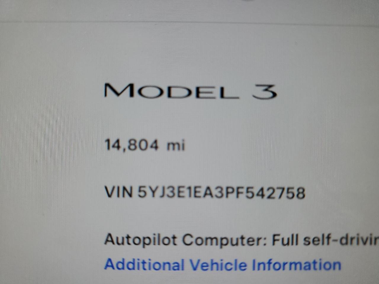 2023 Tesla Model 3 VIN: 5YJ3E1EA3PF542758 Lot: 69461984