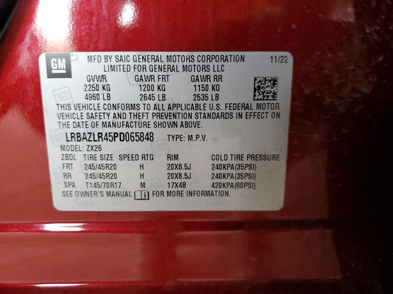 2023 Buick Envision Preferred VIN: LRBAZLR45PD065848 Lot: 68245634