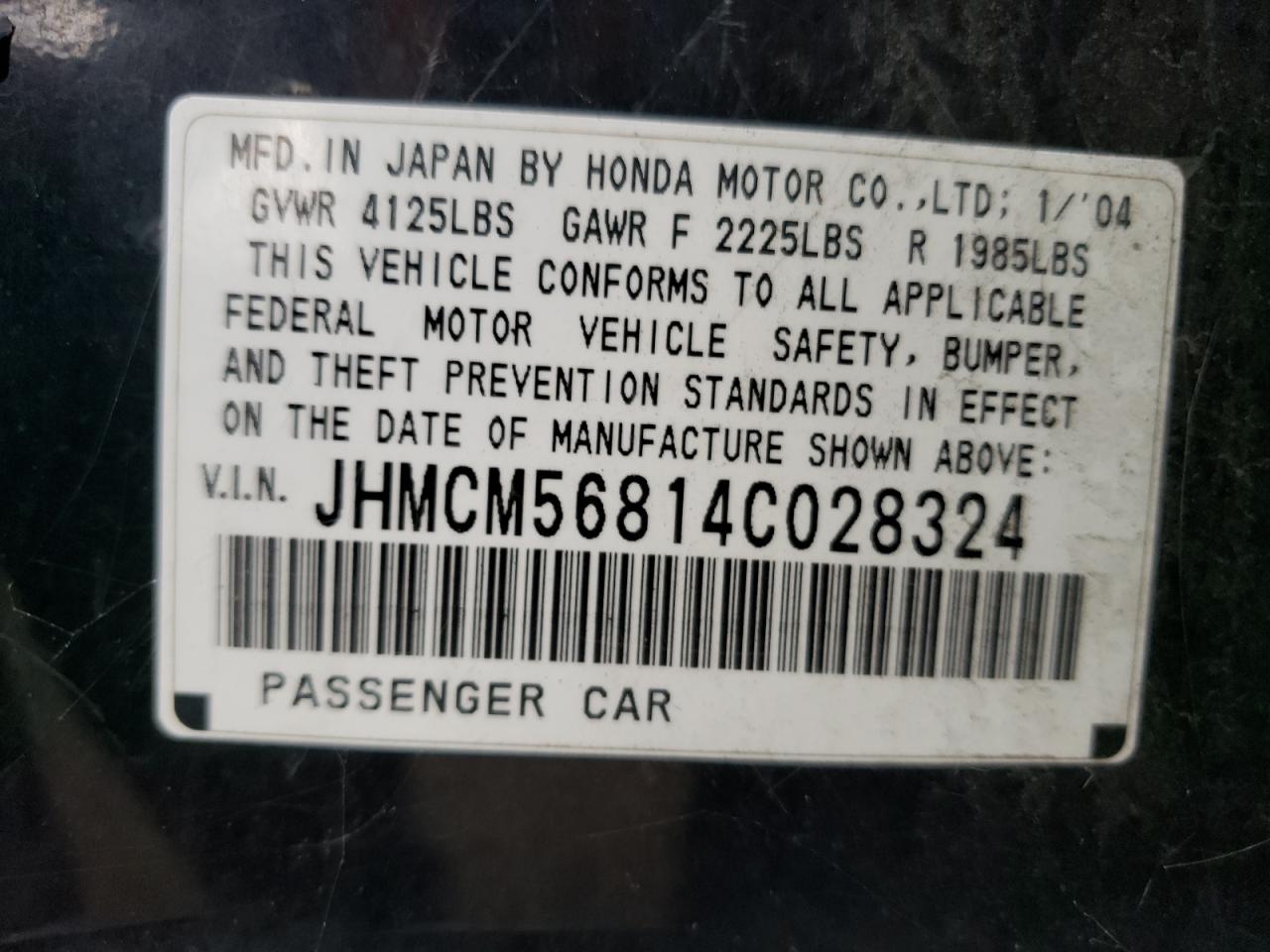 2004 Honda Accord Ex VIN: JHMCM56814C028324 Lot: 67688114