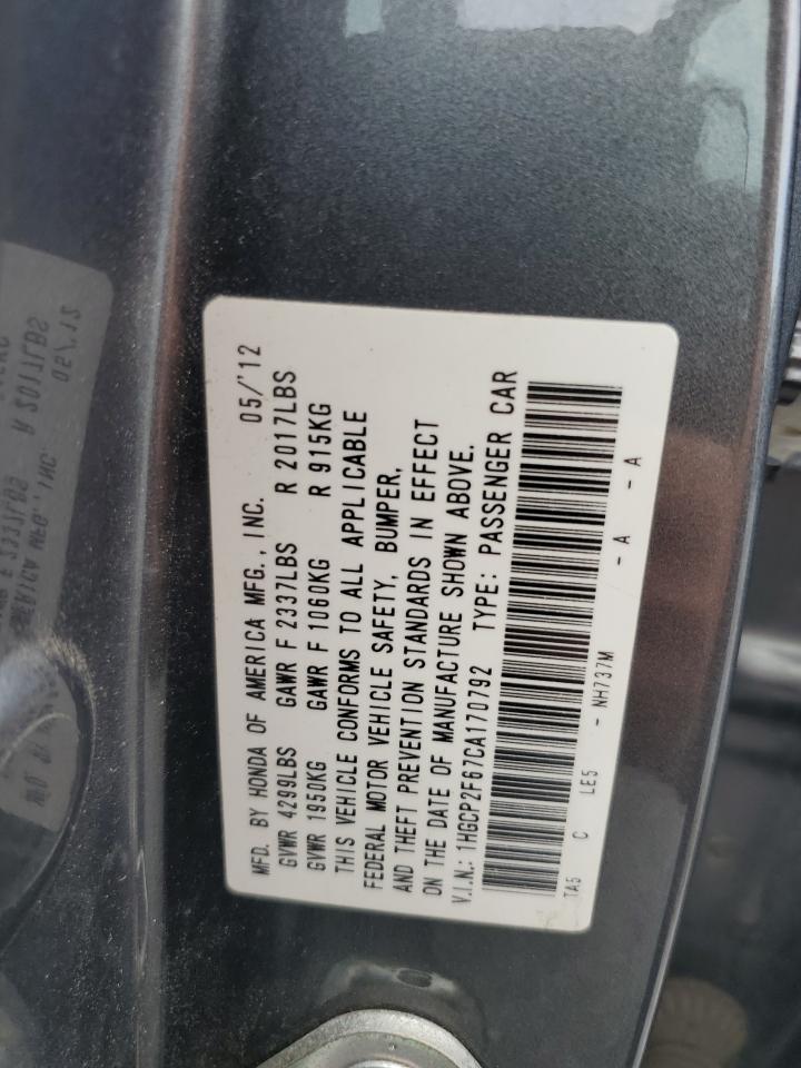 1HGCP2F67CA170792 2012 Honda Accord Se