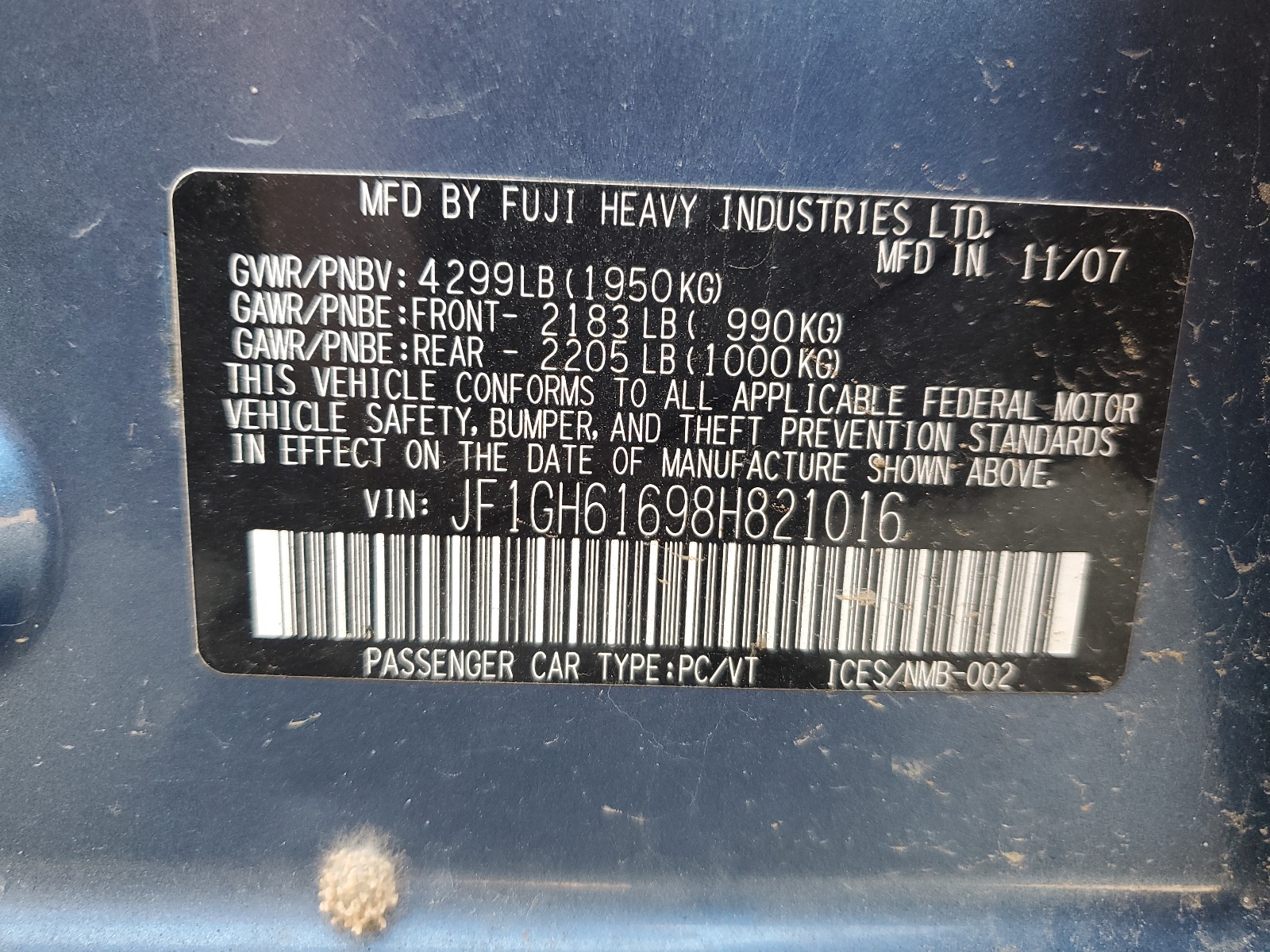 JF1GH61698H821016 2008 Subaru Impreza 2.5I