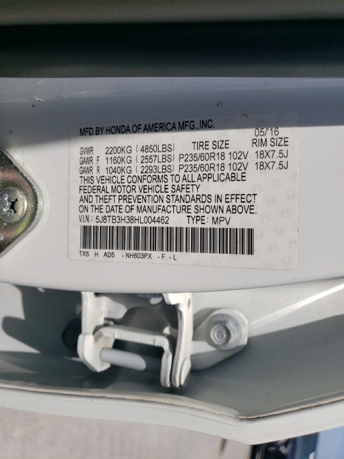 5J8TB3H38HL004462 2017 Acura Rdx