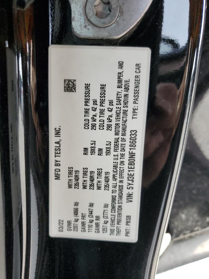 5YJ3E1EB0NF186033 2022 Tesla Model 3