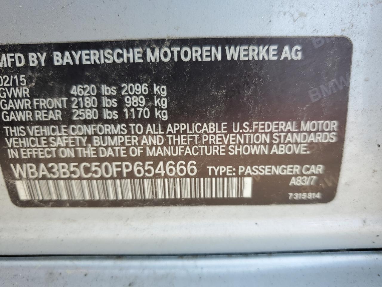 WBA3B5C50FP654666 2015 BMW 328 Xi Sulev