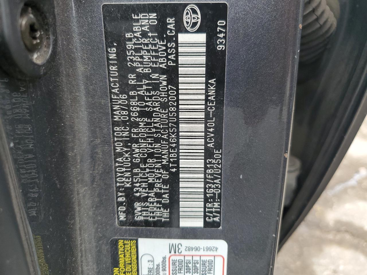 4T1BE46K57U582007 2007 Toyota Camry Ce