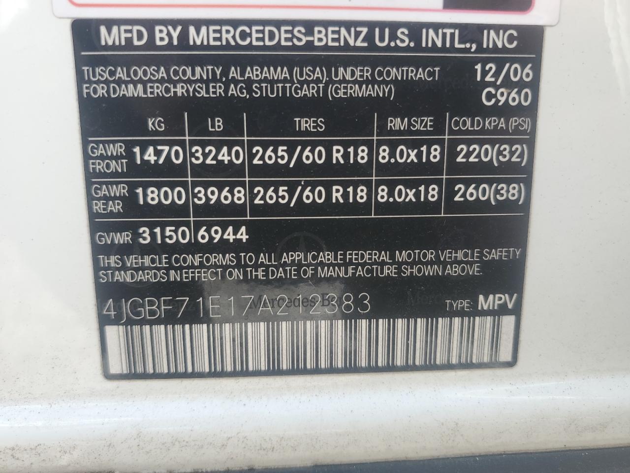 2007 Mercedes-Benz Gl 450 4Matic VIN: 4JGBF71E17A212383 Lot: 69696554