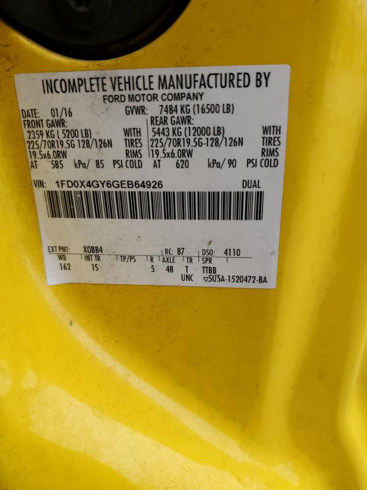 2016 Ford F450 Super Duty VIN: 1FD0X4GY6GEB64926 Lot: 67834934