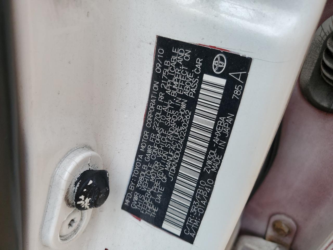 JTDKN3DU2A0230262 2010 Toyota Prius