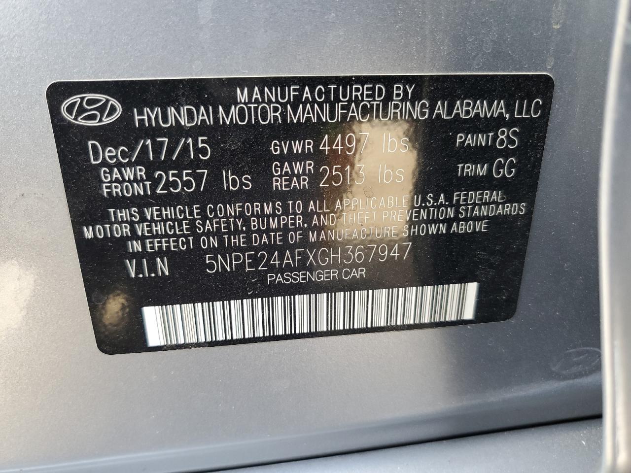 5NPE24AFXGH367947 2016 Hyundai Sonata Se