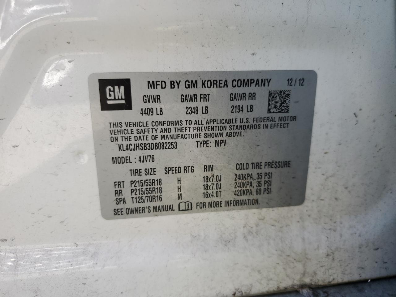 2013 Buick Encore Premium VIN: KL4CJHSB3DB082253 Lot: 69859984