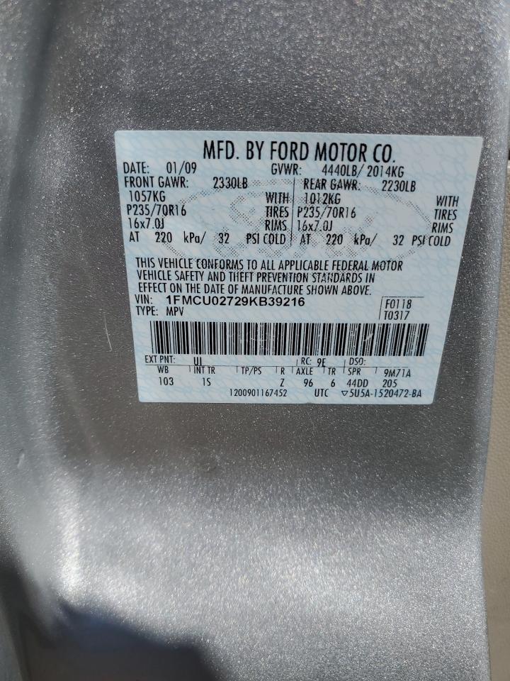 1FMCU02729KB39216 2009 Ford Escape Xls