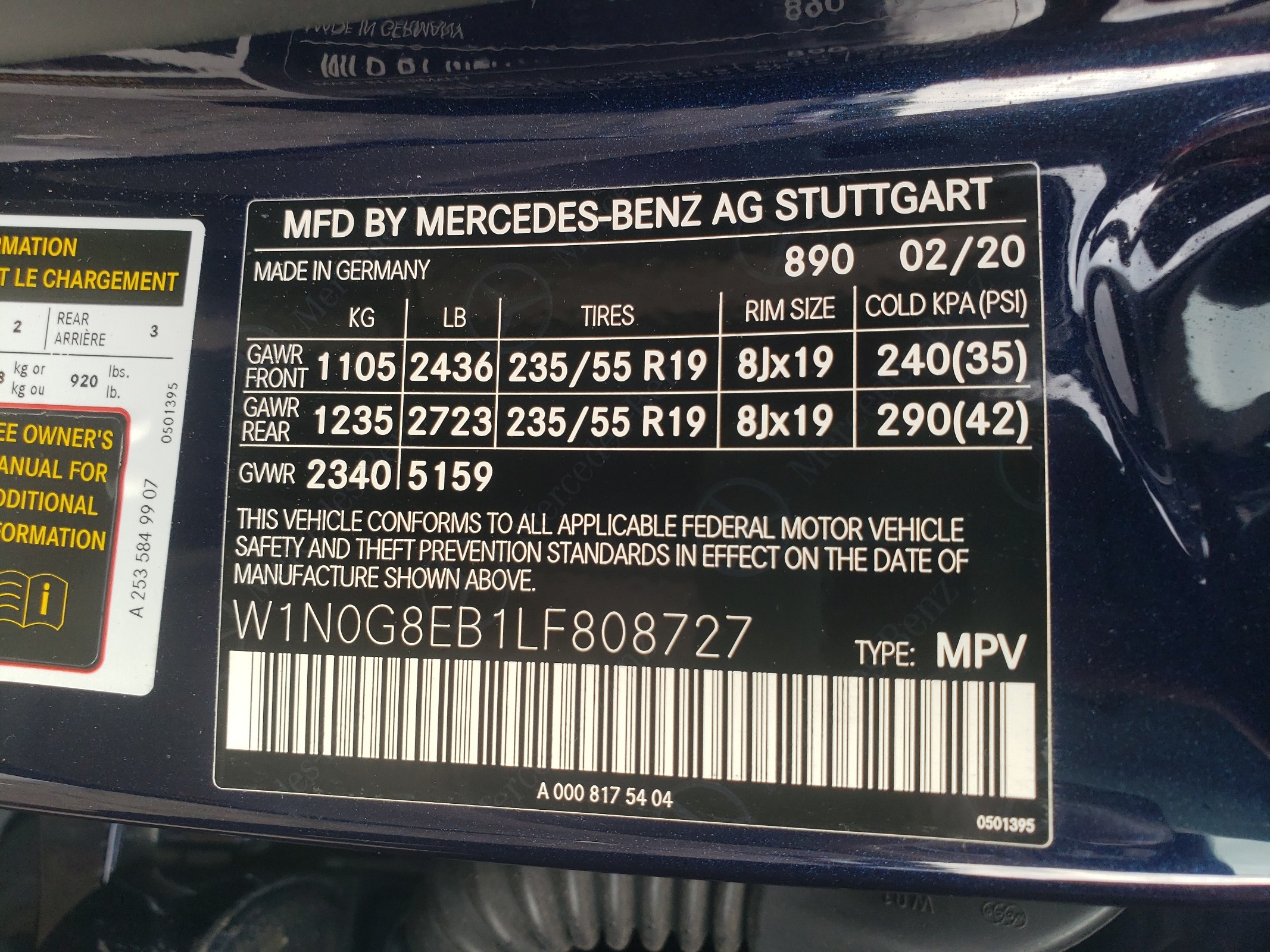 W1N0G8EB1LF808727 2020 Mercedes-Benz Glc 300 4Matic