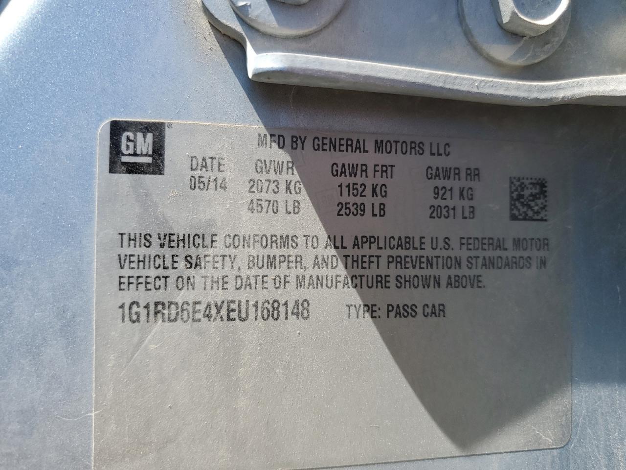 2014 Chevrolet Volt VIN: 1G1RD6E4XEU168148 Lot: 66438834