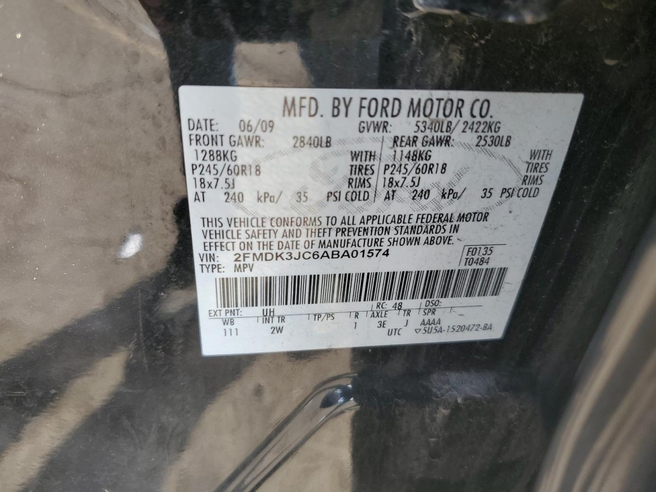 2FMDK3JC6ABA01574 2010 Ford Edge Sel