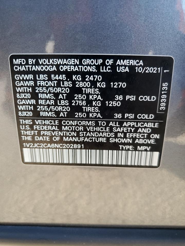 2022 Volkswagen Atlas Cross Sport Se VIN: 1V2JC2CA6NC202891 Lot: 65424014