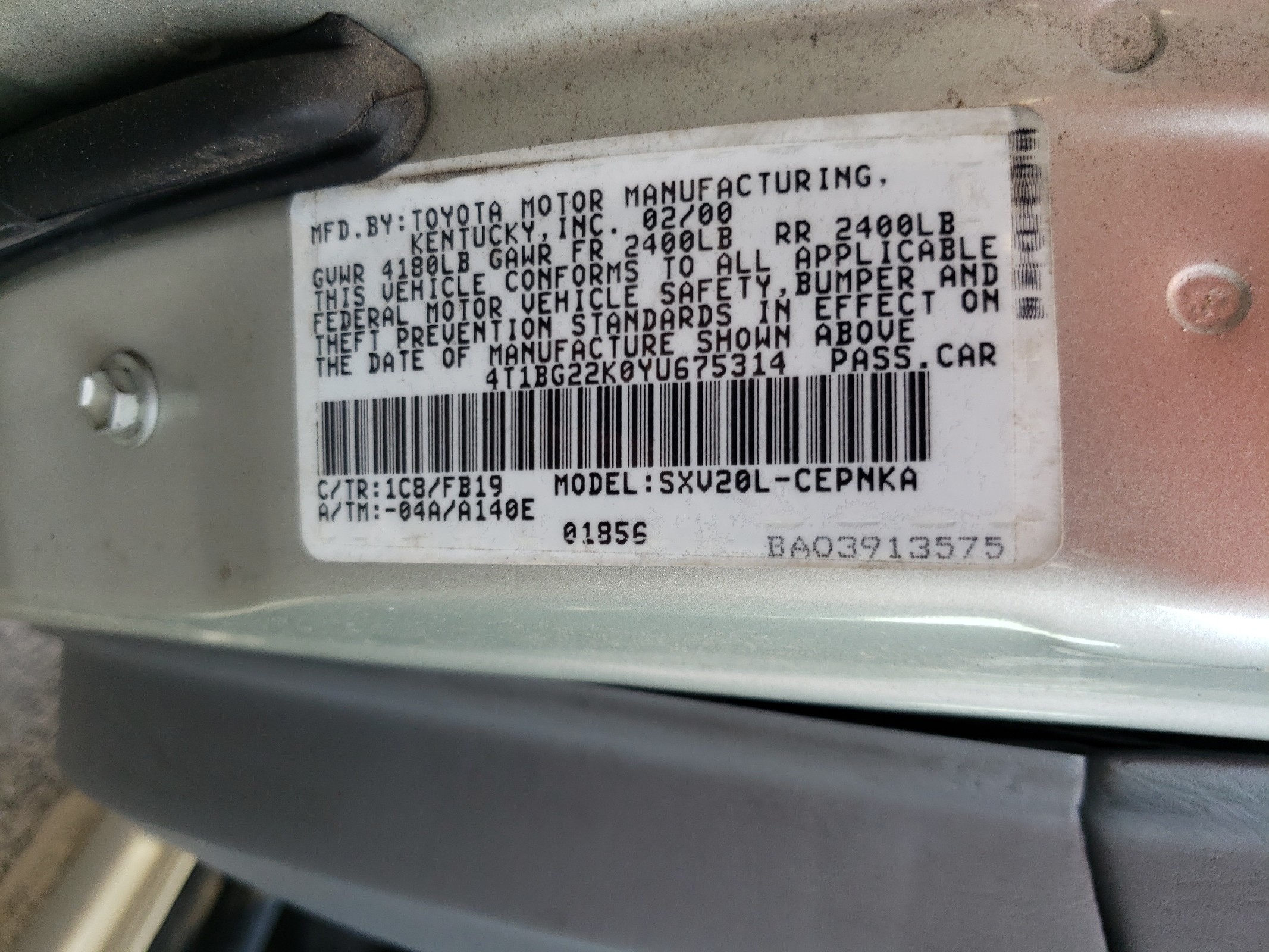 4T1BG22K0YU675314 2000 Toyota Camry Ce