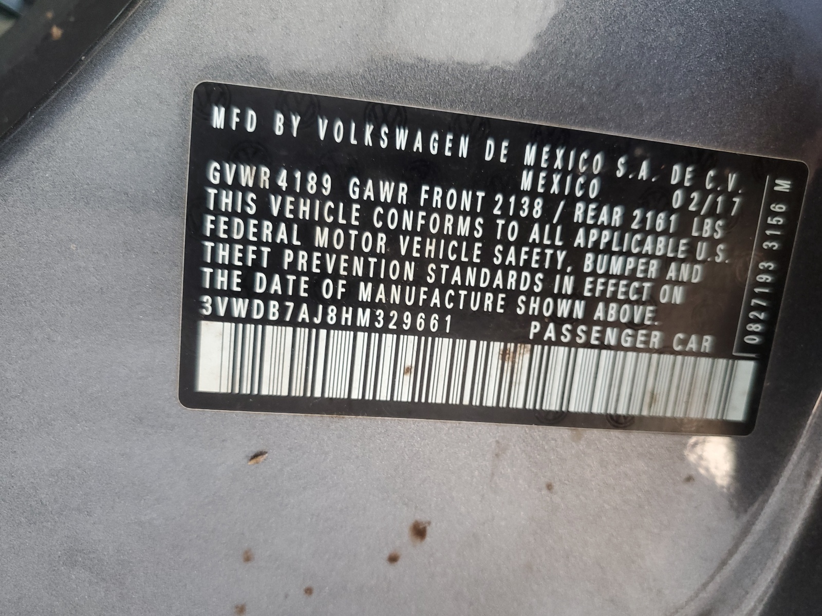 3VWDB7AJ8HM329661 2017 Volkswagen Jetta Se