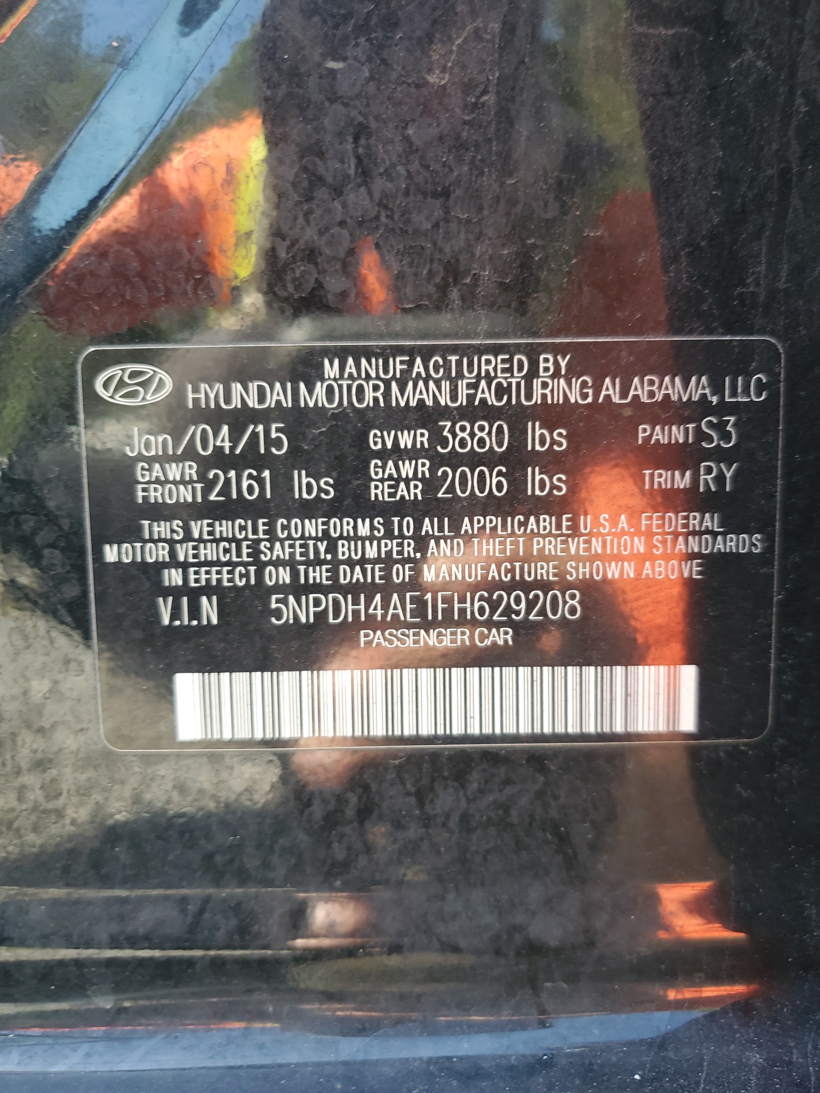 5NPDH4AE1FH629208 2015 Hyundai Elantra Se