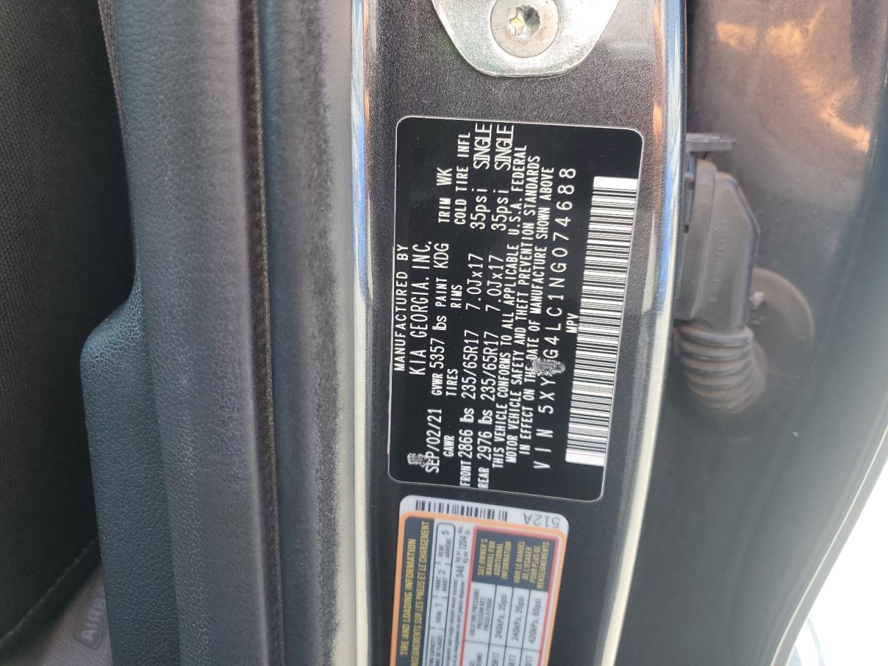 2022 Kia Sorento Lx VIN: 5XYRG4LC1NG074688 Lot: 66157054