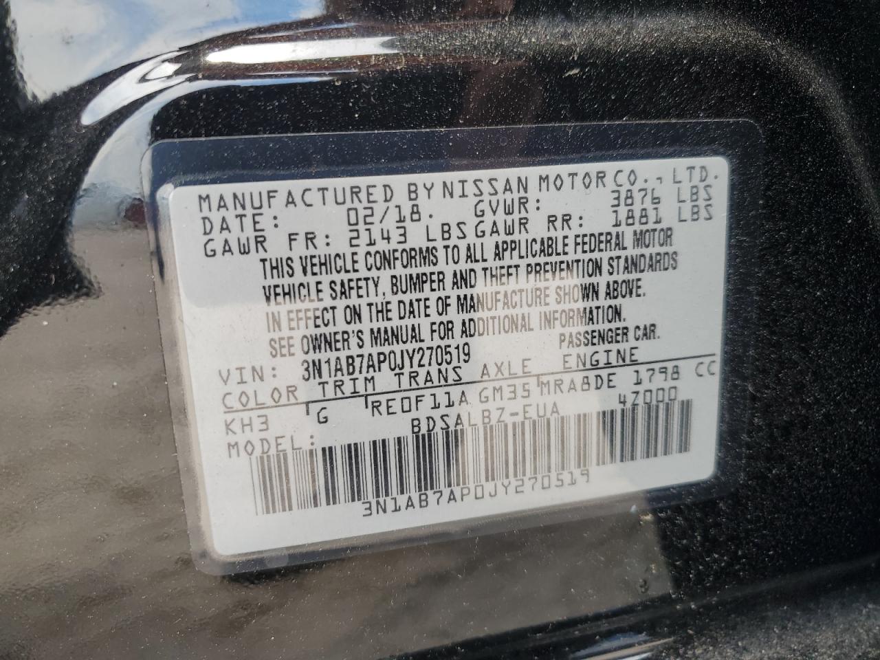 3N1AB7AP0JY270519 2018 Nissan Sentra S