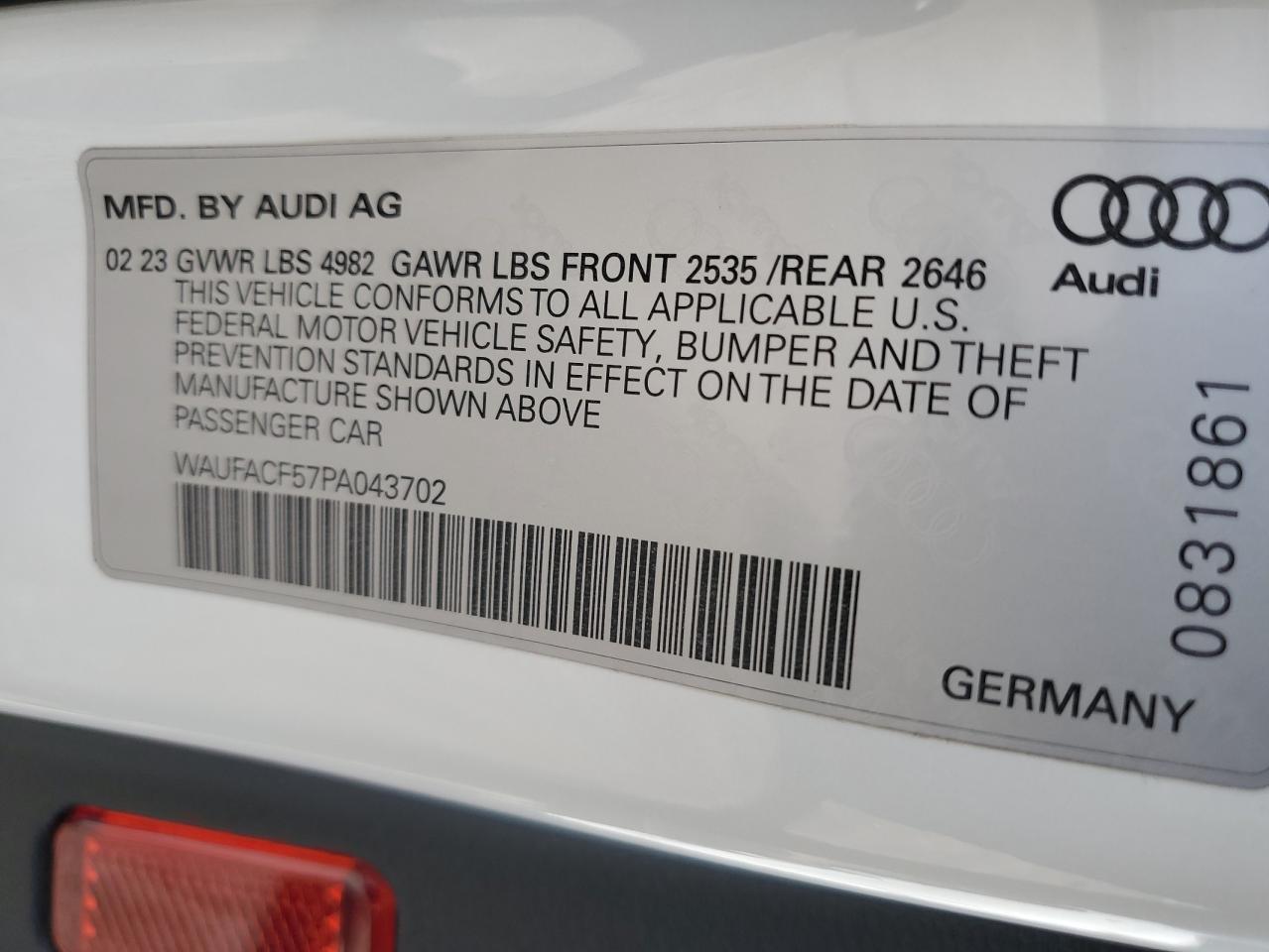 2023 Audi A5 Premium Plus 45 VIN: WAUFACF57PA043702 Lot: 66358424