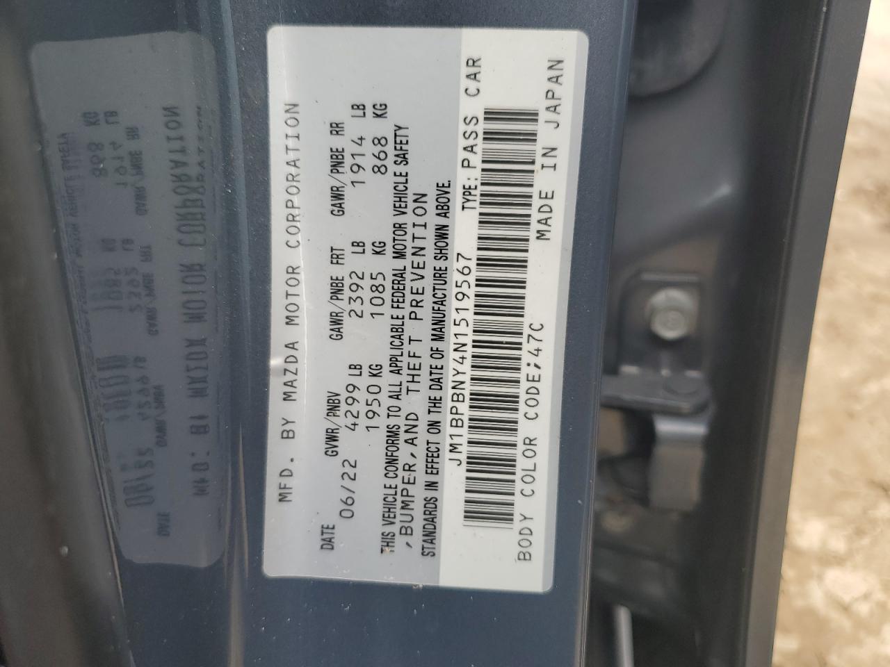 2022 Mazda 3 Premium Plus VIN: JM1BPBNY4N1519567 Lot: 65367144