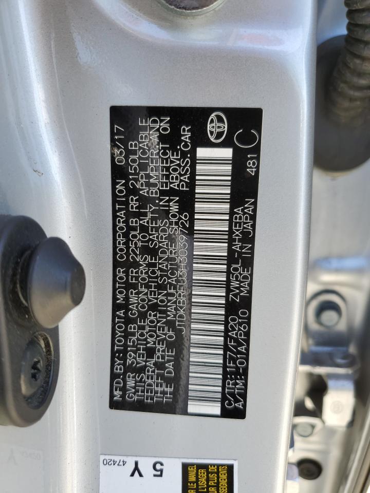 JTDKBRFU3H3039726 2017 Toyota Prius