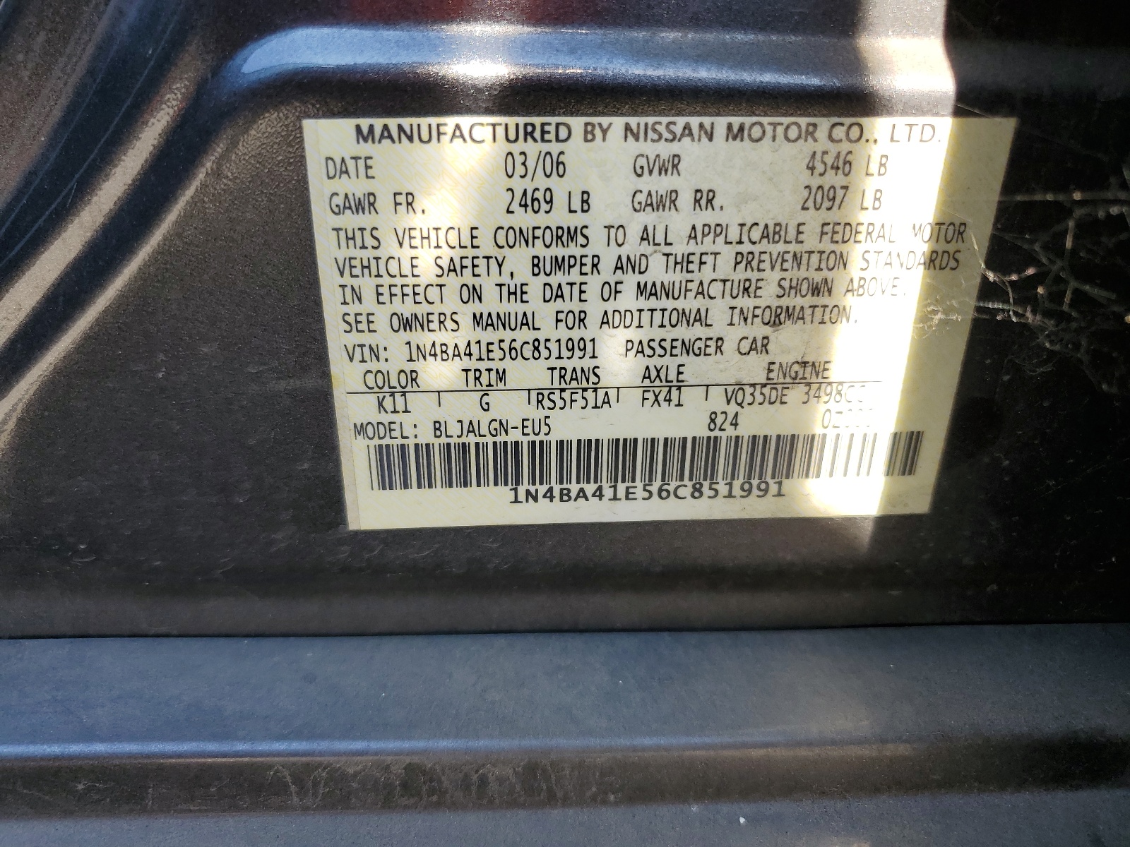 1N4BA41E56C851991 2006 Nissan Maxima Se