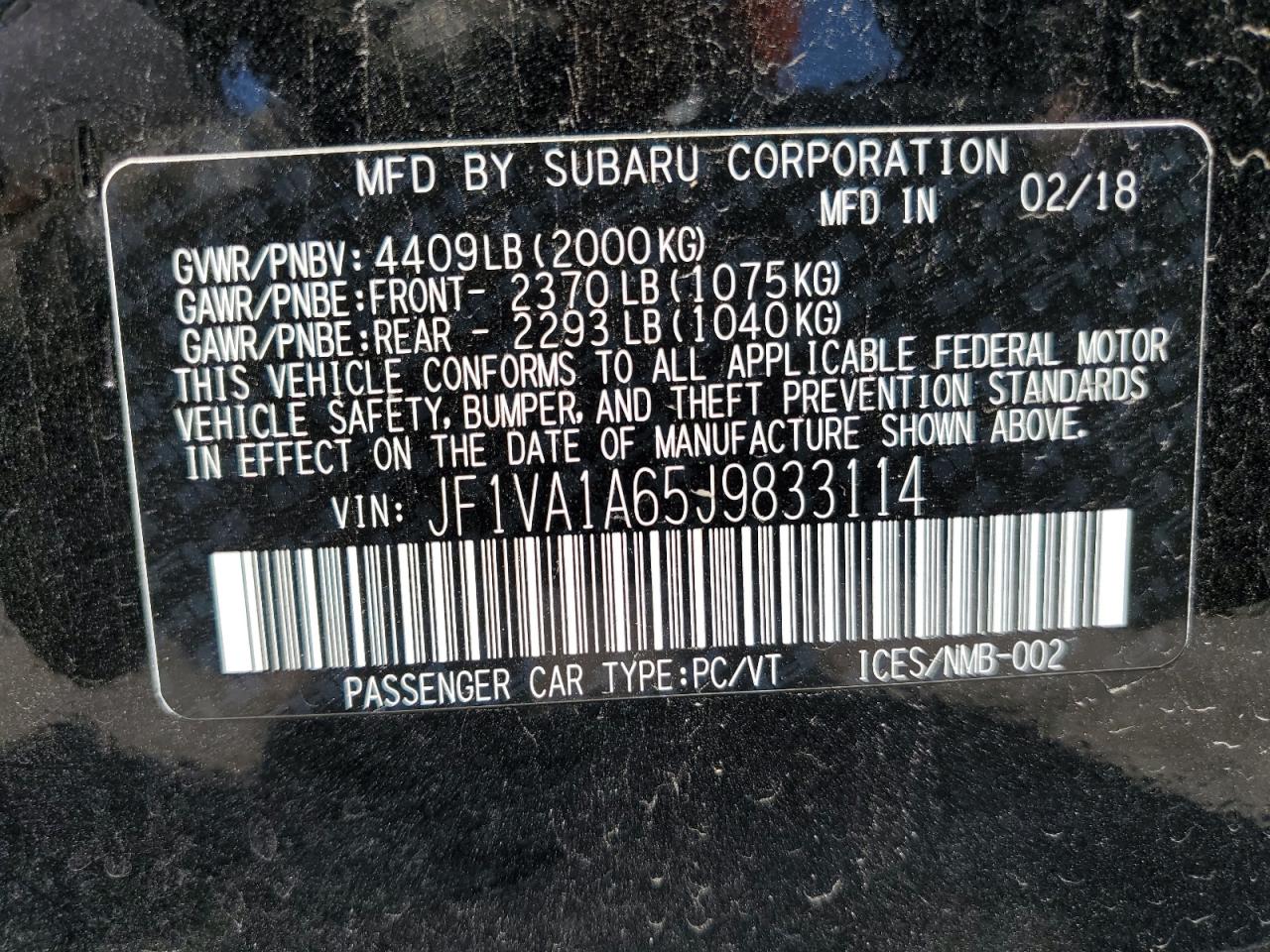 JF1VA1A65J9833114 2018 Subaru Wrx