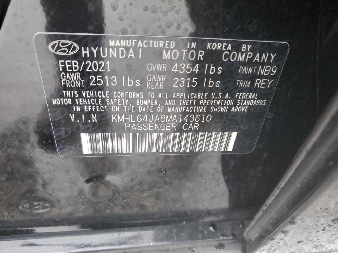 2021 Hyundai Sonata Sel VIN: KMHL64JA8MA143610 Lot: 68483834