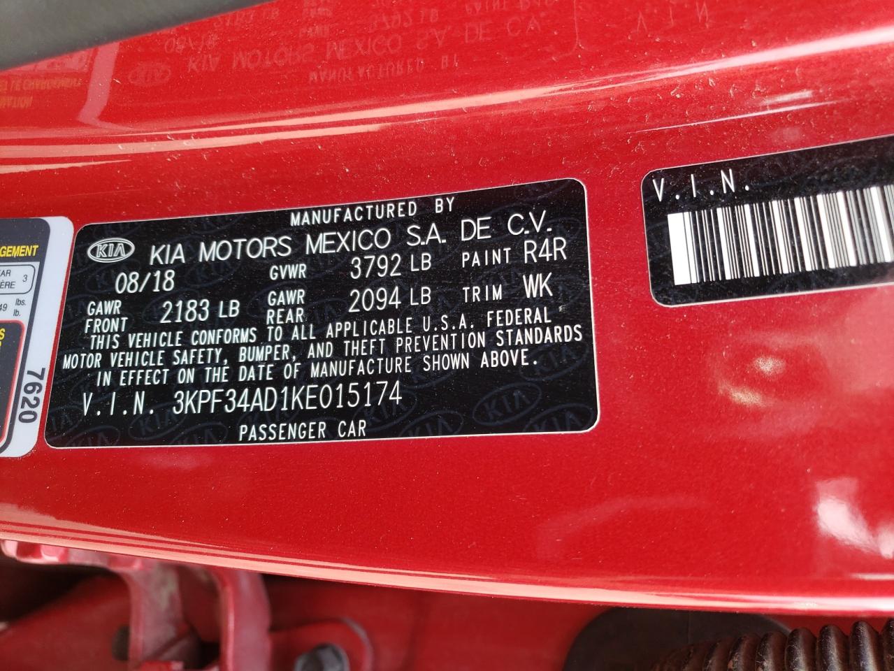 2019 Kia Forte Gt Line VIN: 3KPF34AD1KE015174 Lot: 67891964