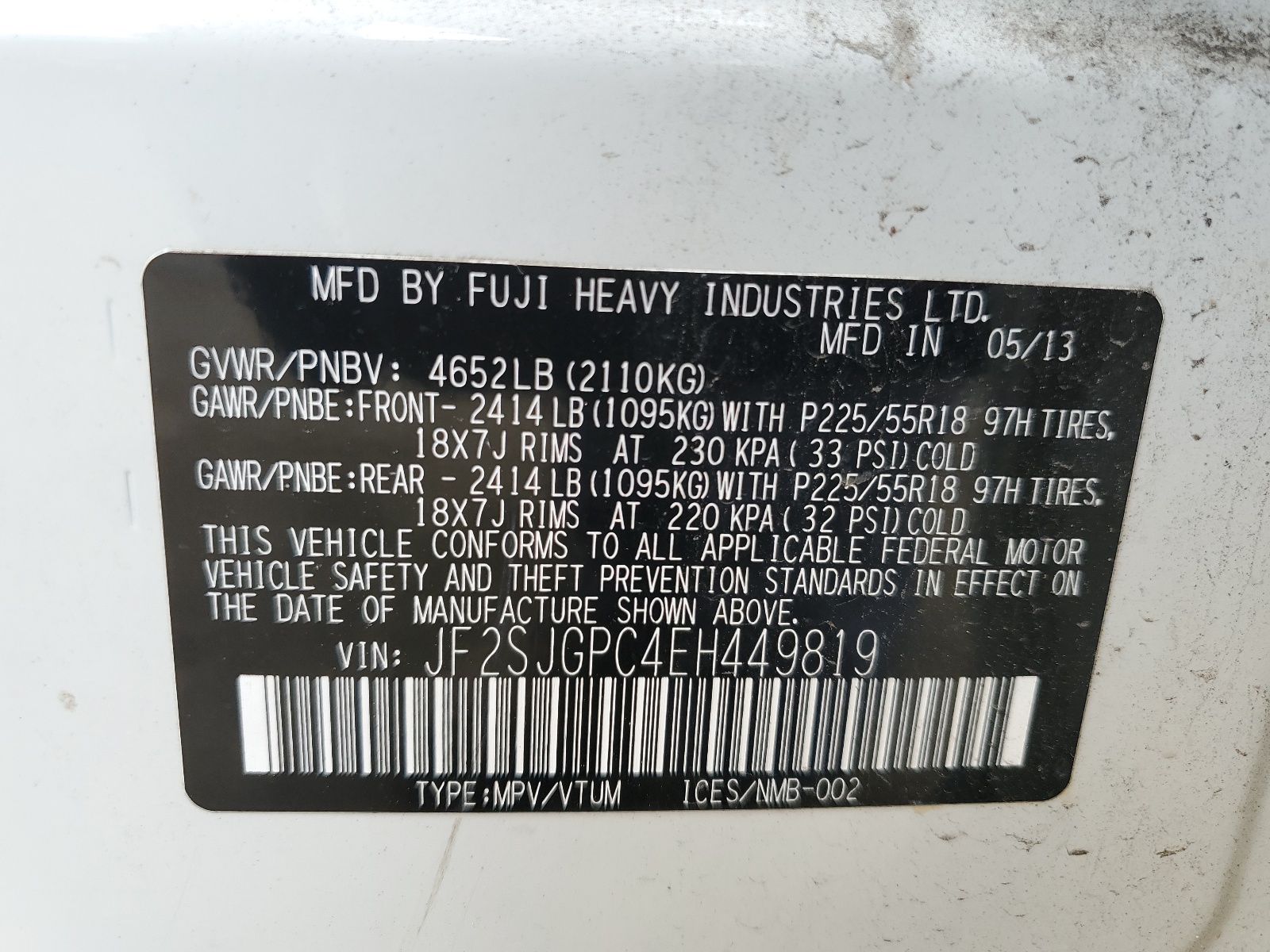 JF2SJGPC4EH449819 2014 Subaru Forester 2.0Xt Touring