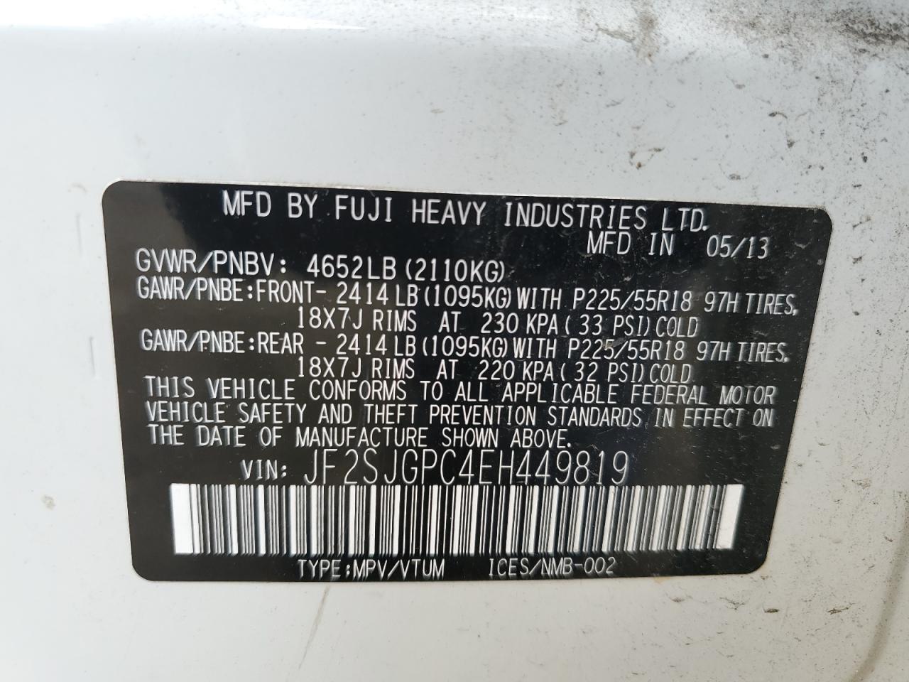 2014 Subaru Forester 2.0Xt Touring VIN: JF2SJGPC4EH449819 Lot: 65701804