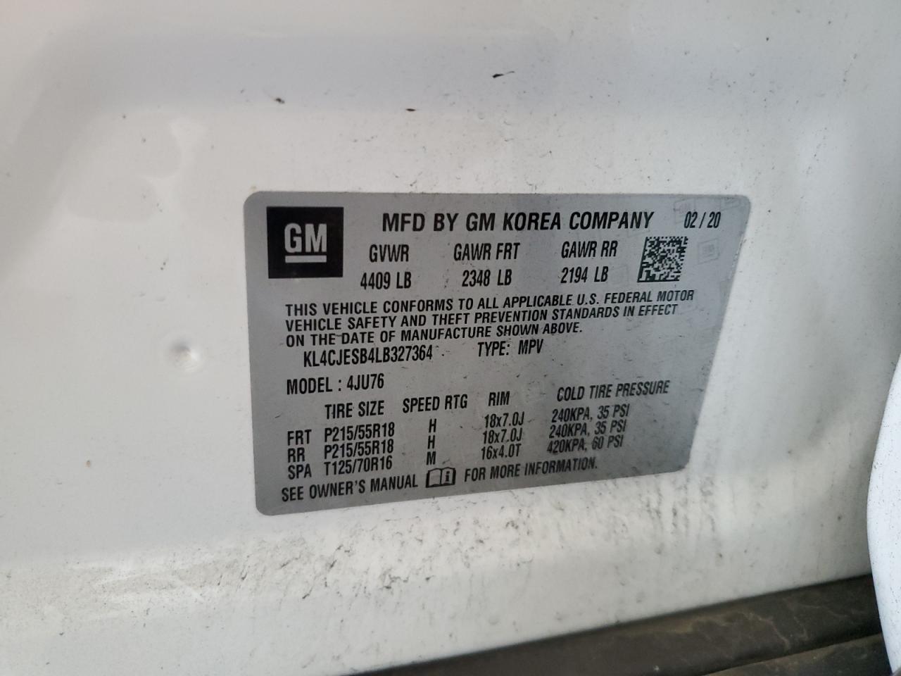 2020 Buick Encore Preferred VIN: KL4CJESB4LB327364 Lot: 66077694
