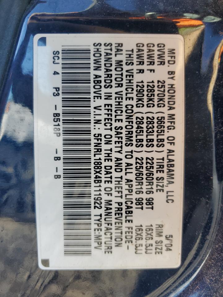 5FNRL188X4B111922 2004 Honda Odyssey Ex