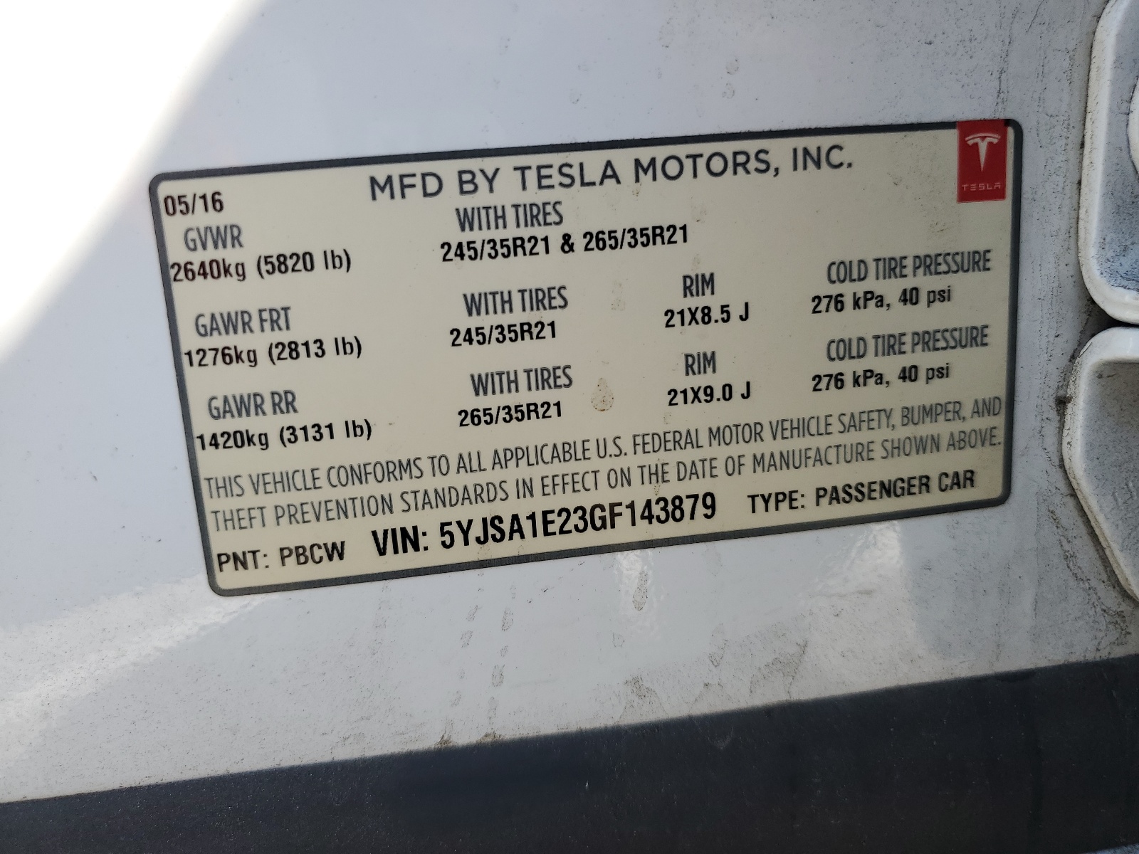 5YJSA1E23GF143879 2016 Tesla Model S