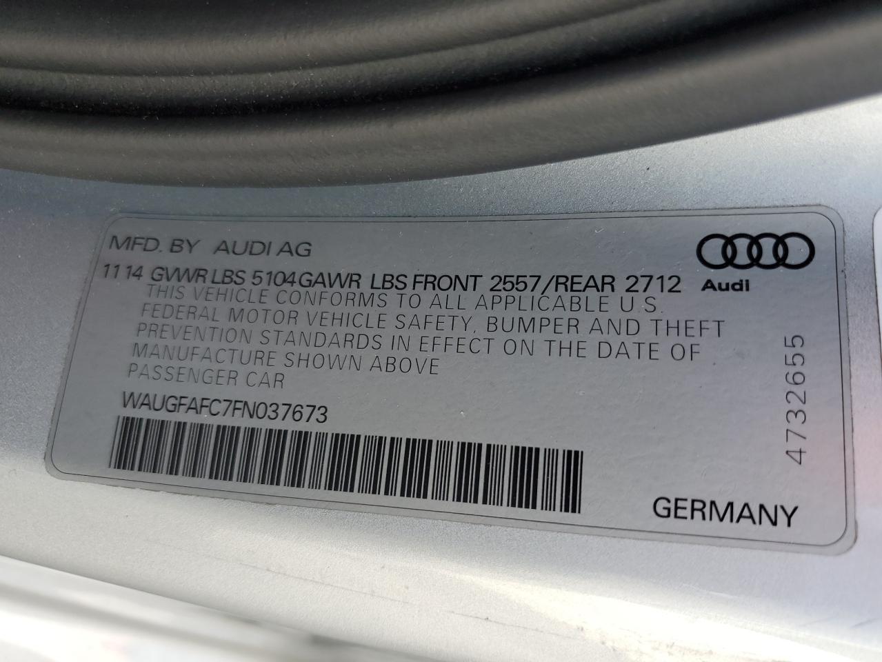 WAUGFAFC7FN037673 2015 Audi A6 Premium Plus