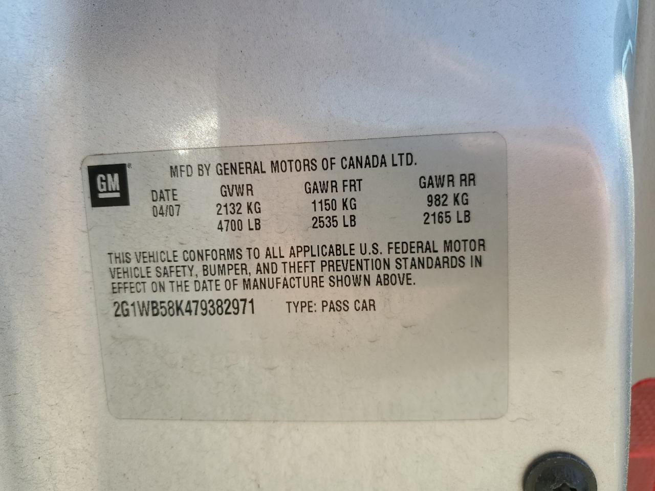 2007 Chevrolet Impala Ls VIN: 2G1WB58K479382971 Lot: 67555074