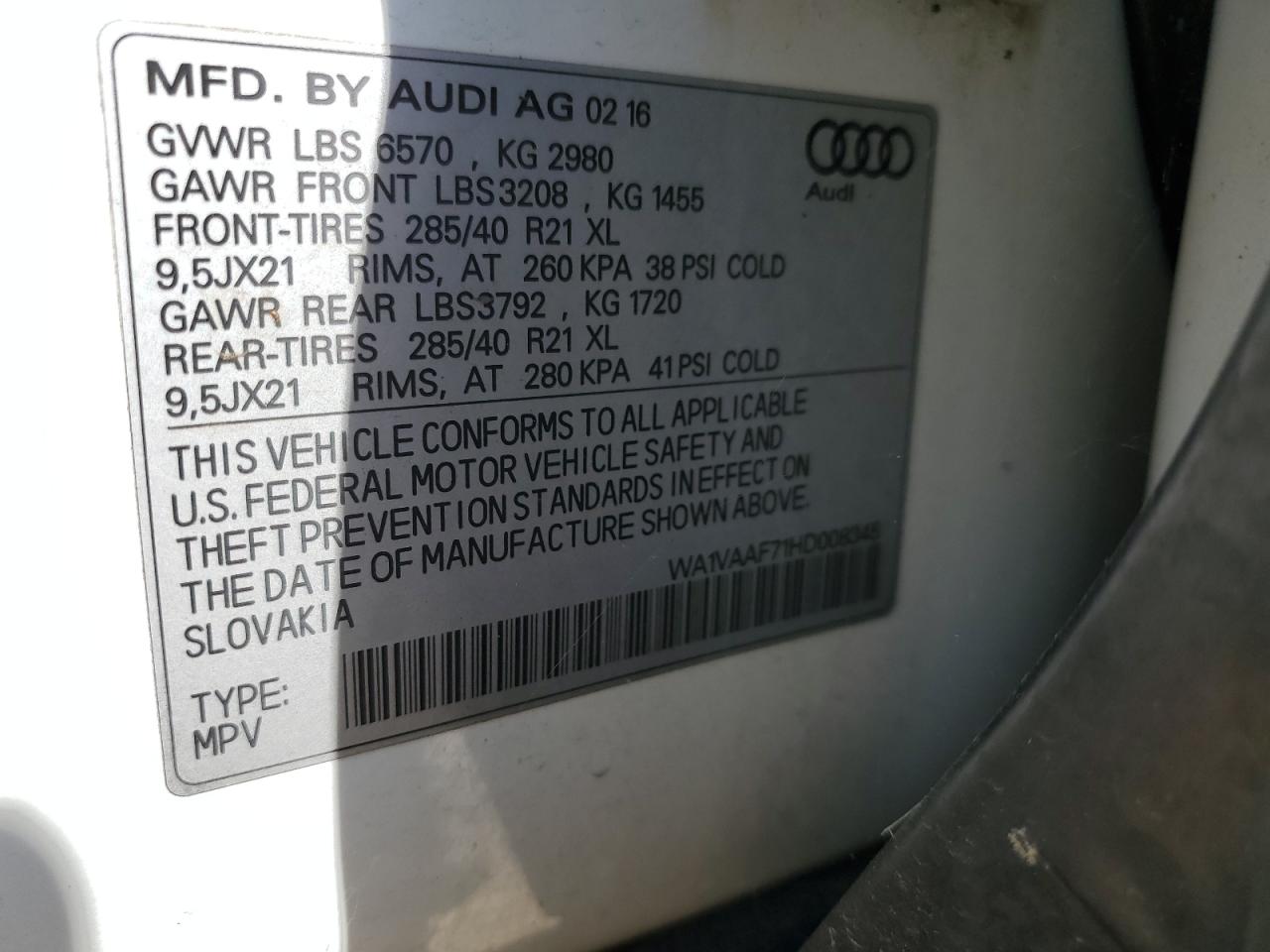 WA1VAAF71HD008345 2017 AUDI Q7 - Image 15