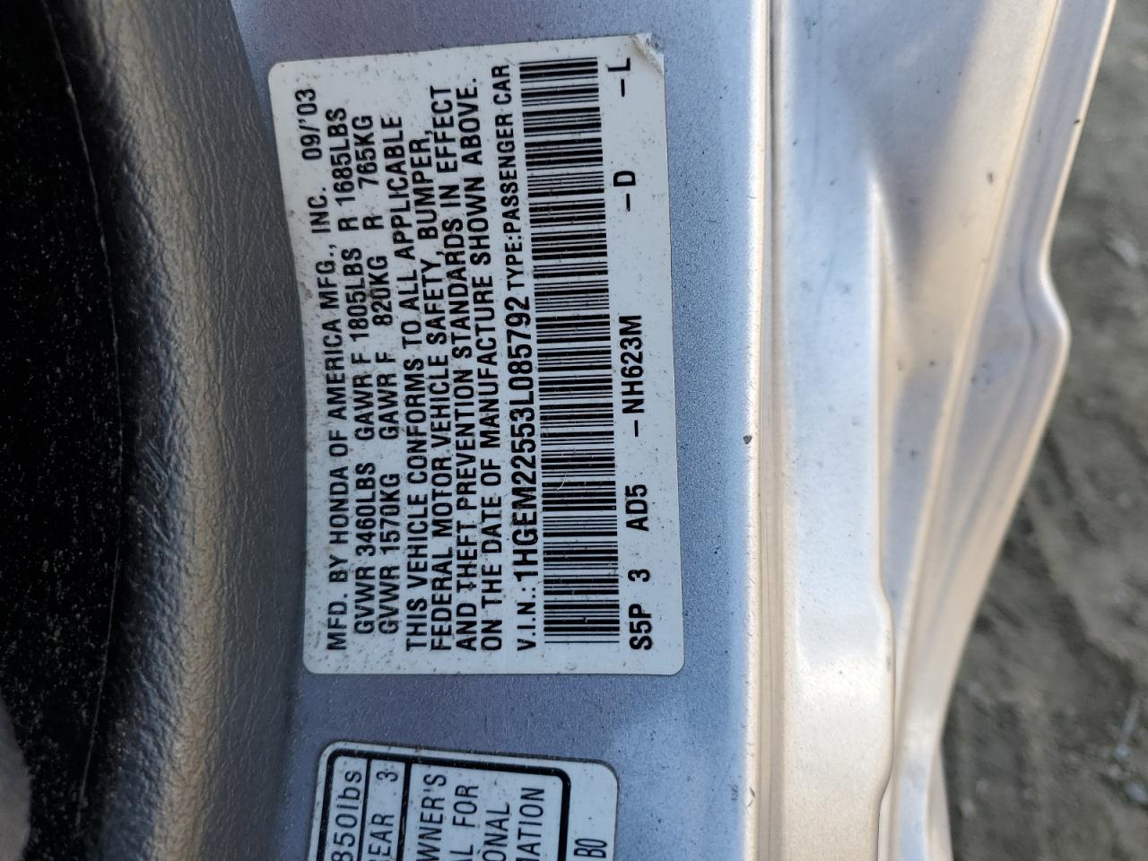 1HGEM22553L085792 2003 Honda Civic Lx