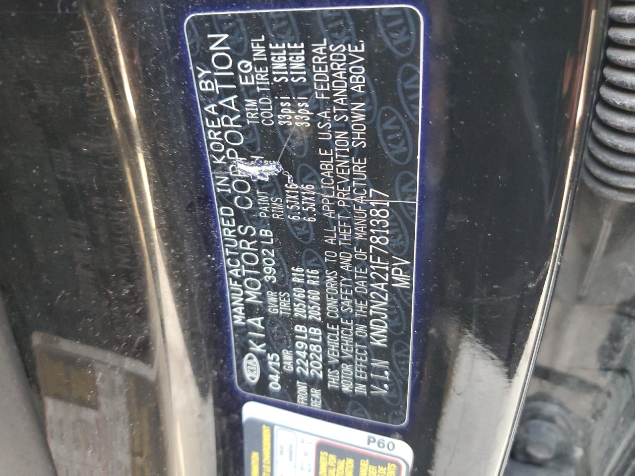 2015 Kia Soul VIN: KNDJN2A21F7813817 Lot: 65953144