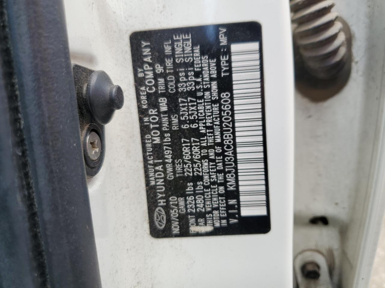 2011 Hyundai Tucson Gls VIN: KM8JU3AC8BU205608 Lot: 75394674