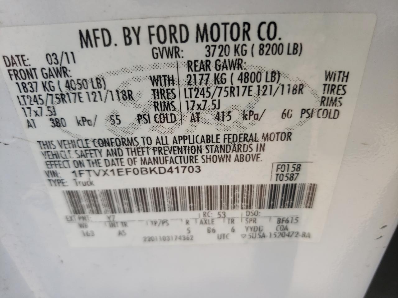 1FTVX1EF0BKD41703 2011 Ford F150 Super Cab