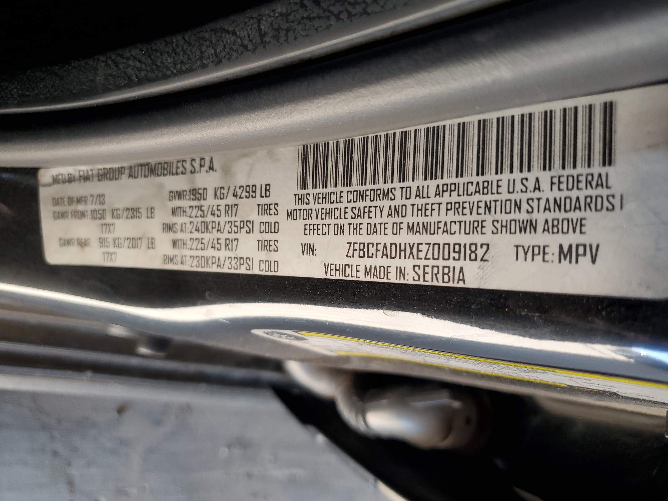 ZFBCFADHXEZ009182 2014 Fiat 500L Trekking