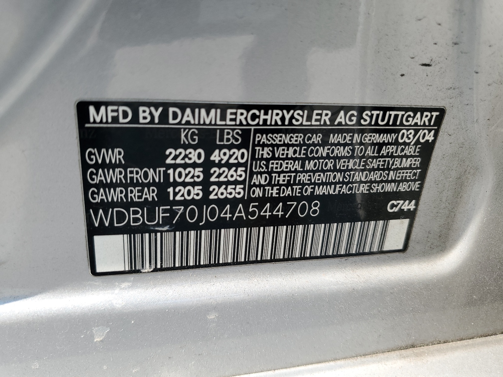 WDBUF70J04A544708 2004 Mercedes-Benz E 500